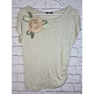 Body Central Vintage Top Small Beige Ruched 3D Flower Applique Whimsigoth Y2K.